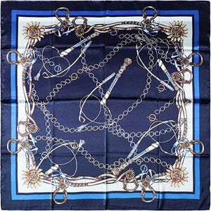 Vabovin Women's 35" Satin Square Silk Scarf, Navy Blue Chain